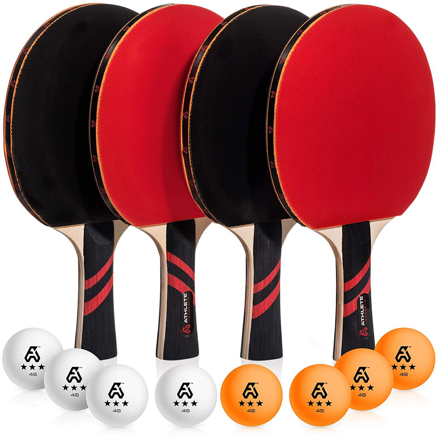 Brand new in box Ping Pong Paddle Set of 4 - Pro Wood Ping-Pong Paddles and 8 Light Regulation Table Tennis Balls - This 4-Player Racket and Ball Kit