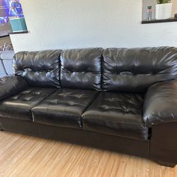 Set Of Sofas Leather Black Color