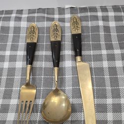 Vintage Brass and Teak Wood SIAM Cutlery / FLATWARE 