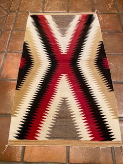 Vintage 1950s Navajo Eye Dazzler Rug – Hand Woven Wool Textile – 57” x 33”