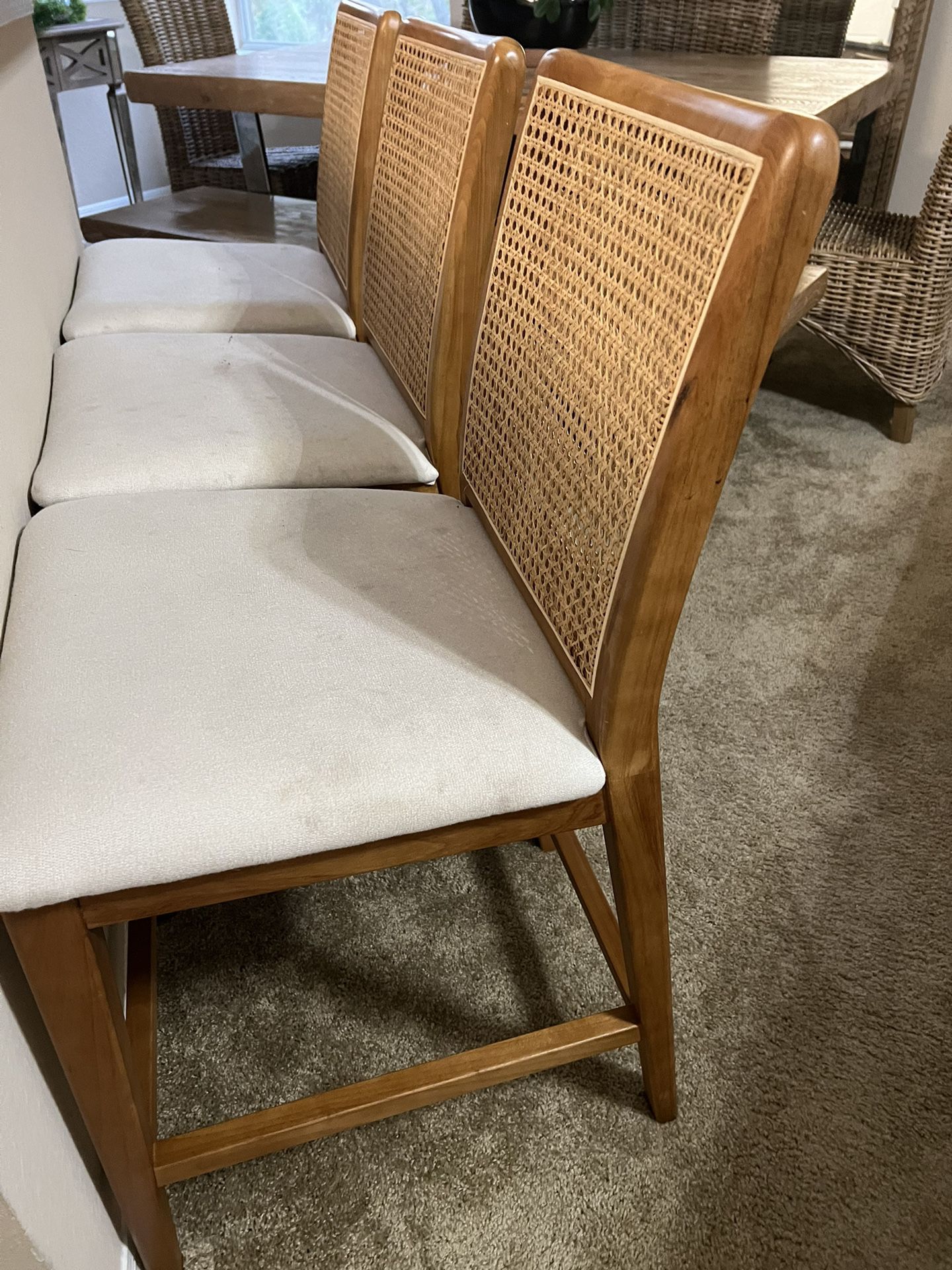 Set Of Three Counter Height Stools Cane
