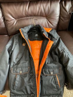 Boys size 14 large black orange coat jacket