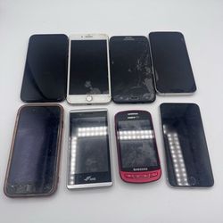 Lot of 8 Broken Cell Phones Apple iPhone Samsung MetroPCS For Parts Repair AS-IS