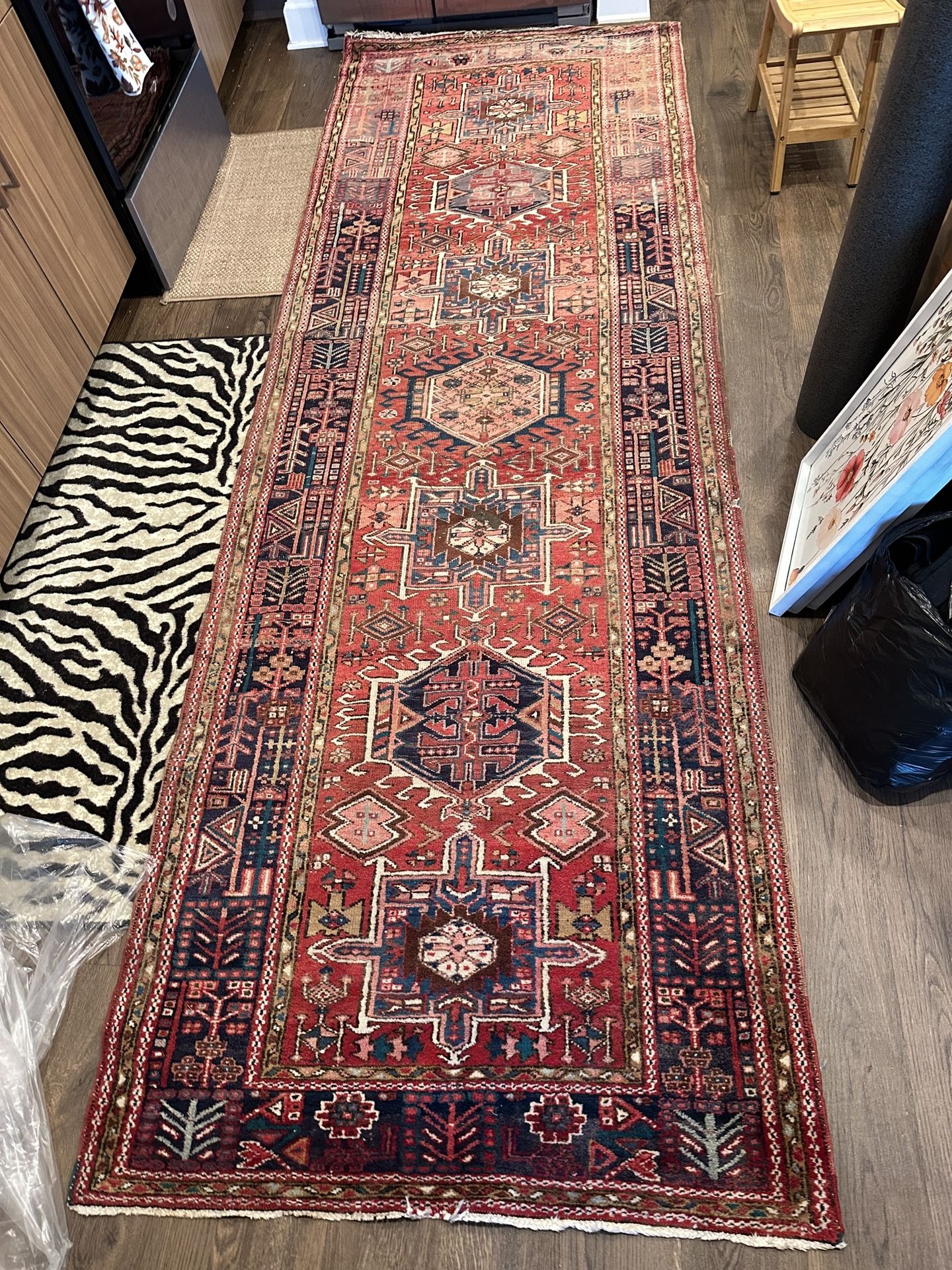 Handmade Persian Runner Rug – Authentic Wool Vintage Heriz Style (3x11ft)