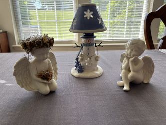 Ceramic Christmas Figurines, lot of 3, excellent condition, approx 7” and 10”.