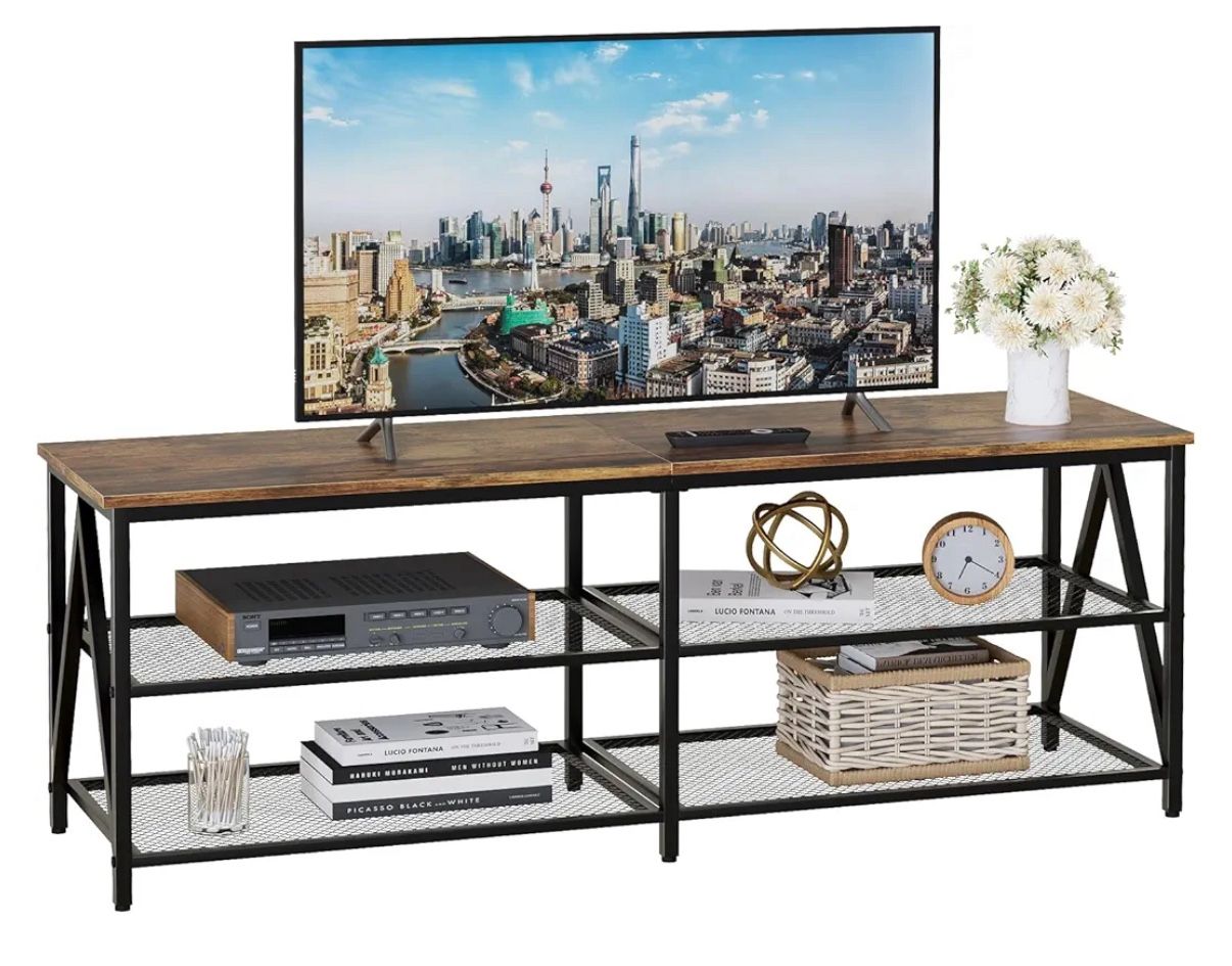 TV Stand for TV up to 65 Inch, Long 55" TV Cabinet with 3-Tier Storage Shelves,Entertainment