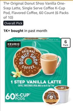 60 k cuos of The Original Donut Shop Vanilla One-
Step Latte, Single Serve Coffee K-Cup
Pod, Flavored Coffee, 60 Count (6 Packs
of 10)
Overall