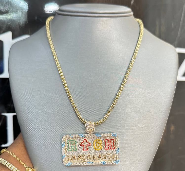 14K Rich Immigrants Pendant And Cuban Chain