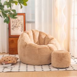Bean Bag Chairs With Ottoman For Adults Comfy Beanbag Giant Bean Bag Chair With Spacious Design Bean Bag Couch With Armrest Large Bean Bag Chair With 