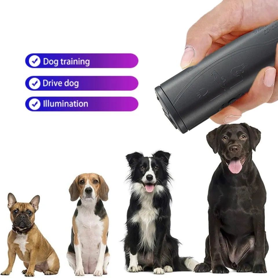 1Pcs 3 in 1 Dog Repeller Device LED Ultrasonic Dog Training Repellents Anti Barking Device with Flash Light Outdoor Portable