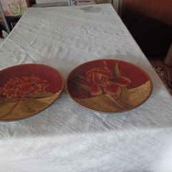 2 Hand Painted Floral Plates
