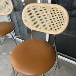 Rattan Counter Height Bar Stools With Faux Leather Seat (set of 4)