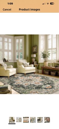 4x6 Vintage Floral Area Rug - Washable Living Room Rug, Soft Ultra-Thin Non-Slip Low Pile Carpet for Bedroom Dining Room Office - 4'x6' Green