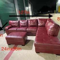 Red 2pc Bexley Sectional With Ottoman (DELIVERY AVAILABLE)