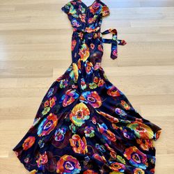 Juleh Juleh Long Dark Floral Dress With Train