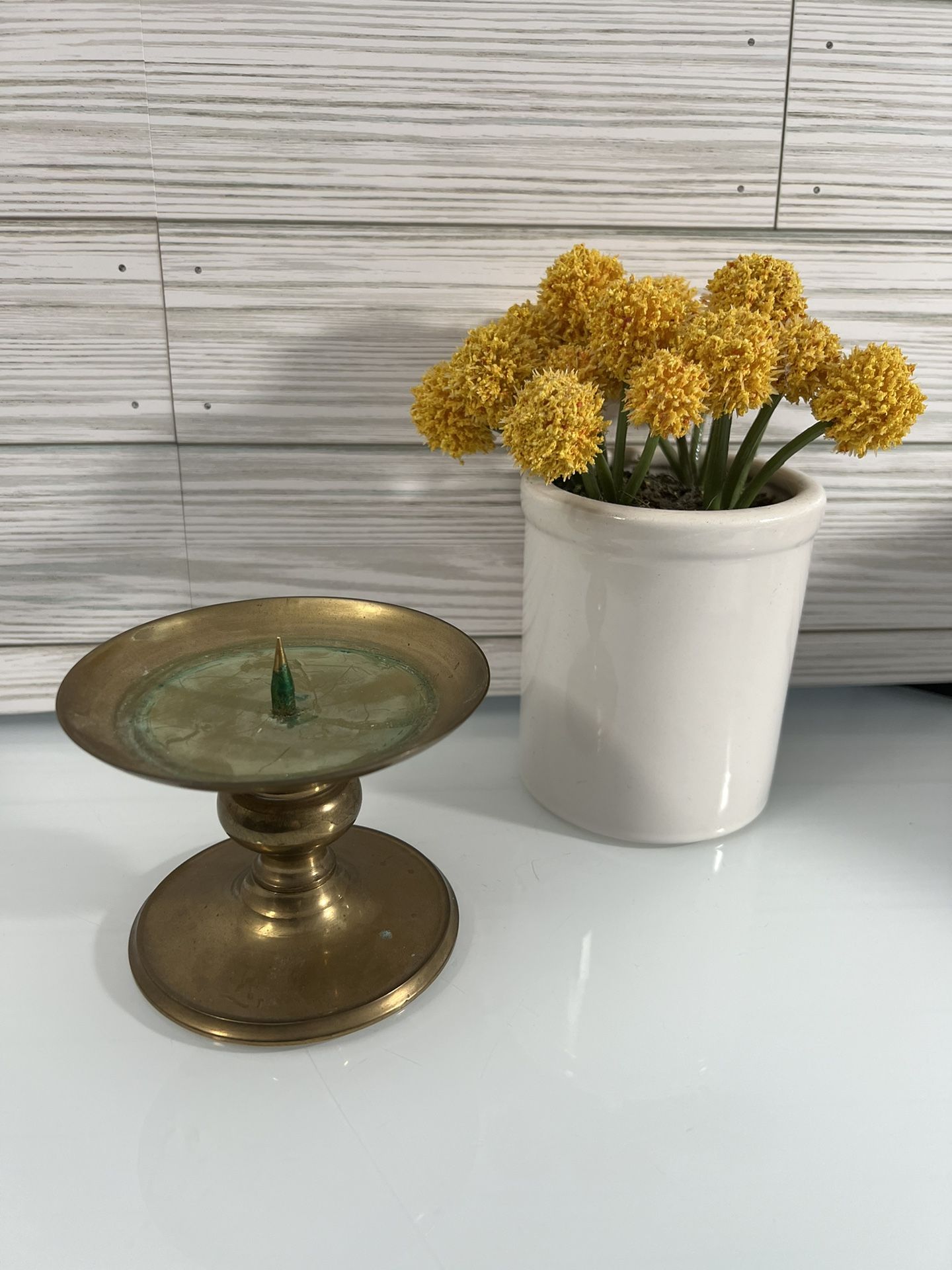 Aged Vintage Brass Candle Holder 