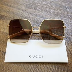 Gucci Square Oversized Sunglasses in Gold With Brown Lens
