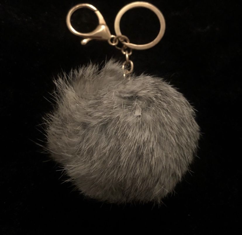 Silver Colored Puff Ball Keychain  