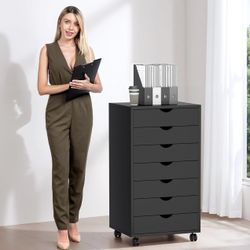 Set Of 2pcs 7-Drawer Chest, Office File Cabinet with Wheels, Black