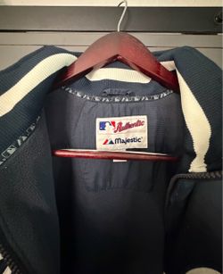 VTG 90s 00s MLB NEW YORK YANKEES MAJESTIC AUTHENTIC DUGOUT JACKET SLEEVE LOGO