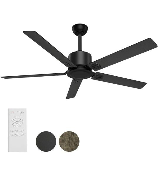 BECLOG Ceiling Fan with Remote Control, Ceiling Fans 52" Outdoor/Indoor with 6 Speeds Reversible DC Motor Ceiling Fans No Lights Modern Black for Kitc