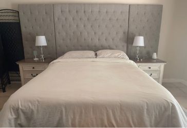 Tall Tufted Upholstered Headboard Gray