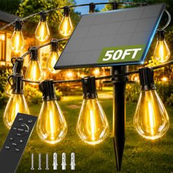 NEW Solar String Lights W/ Remote & USB, 50FT Dimmable Patio Lights Solar Powered !