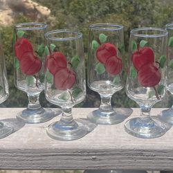 Set Of 8 Vtg Franciscan Apple Libbey Tulip wine goblets 5 5/8”