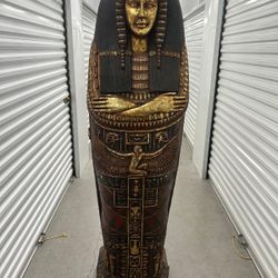 Egyptian Pharaoh Polychrome Carved 1-Door Cabinet