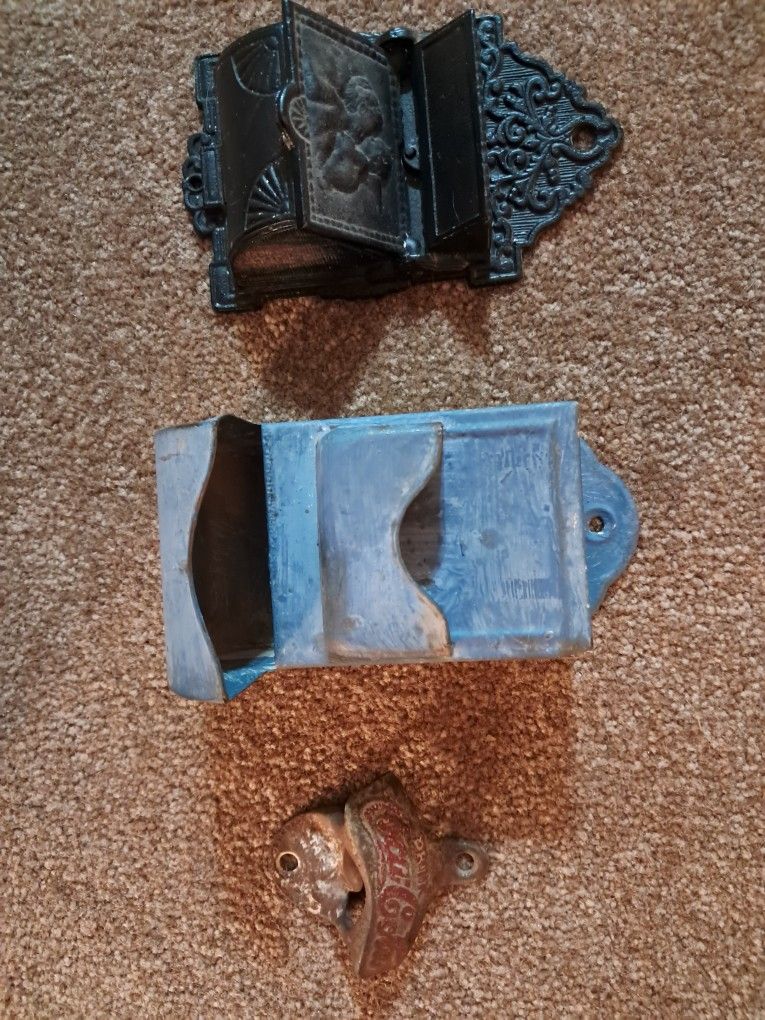 Wall-mounted Matchbox Holders and Coca-Cola Bottle Openers