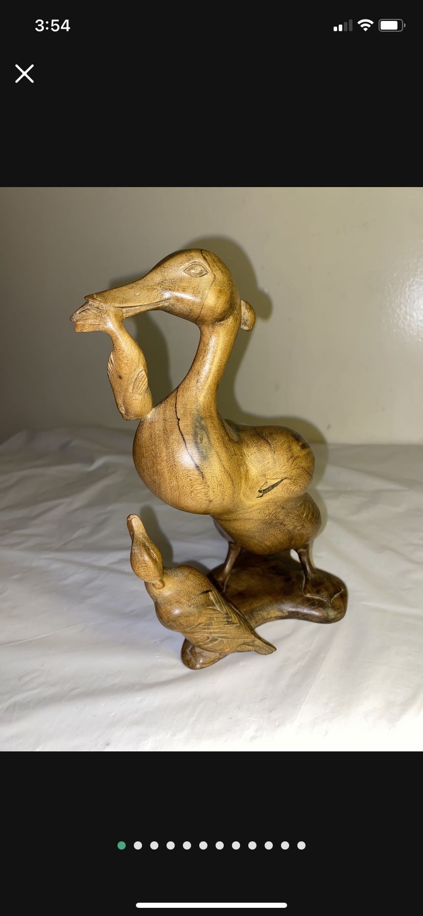 Hand Carved Wood duck fish Bird Sculpture Signed TARA Bali