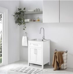 White Laundry Sink Cabinet with Faucet brand new