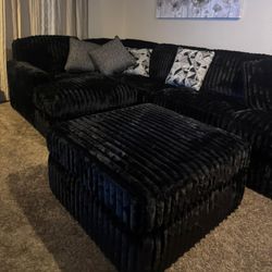 Matching Ottoman , Sectional , Corduroy, Black Sectional 