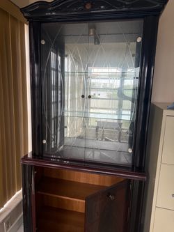 Dark Wood Display Cabinet with Glass Doors