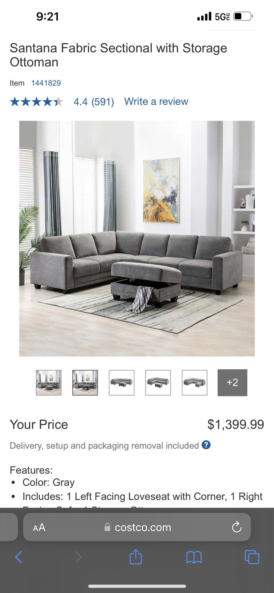 Santana fabric Sectional Couch With Ottoman for Sale in Ontario