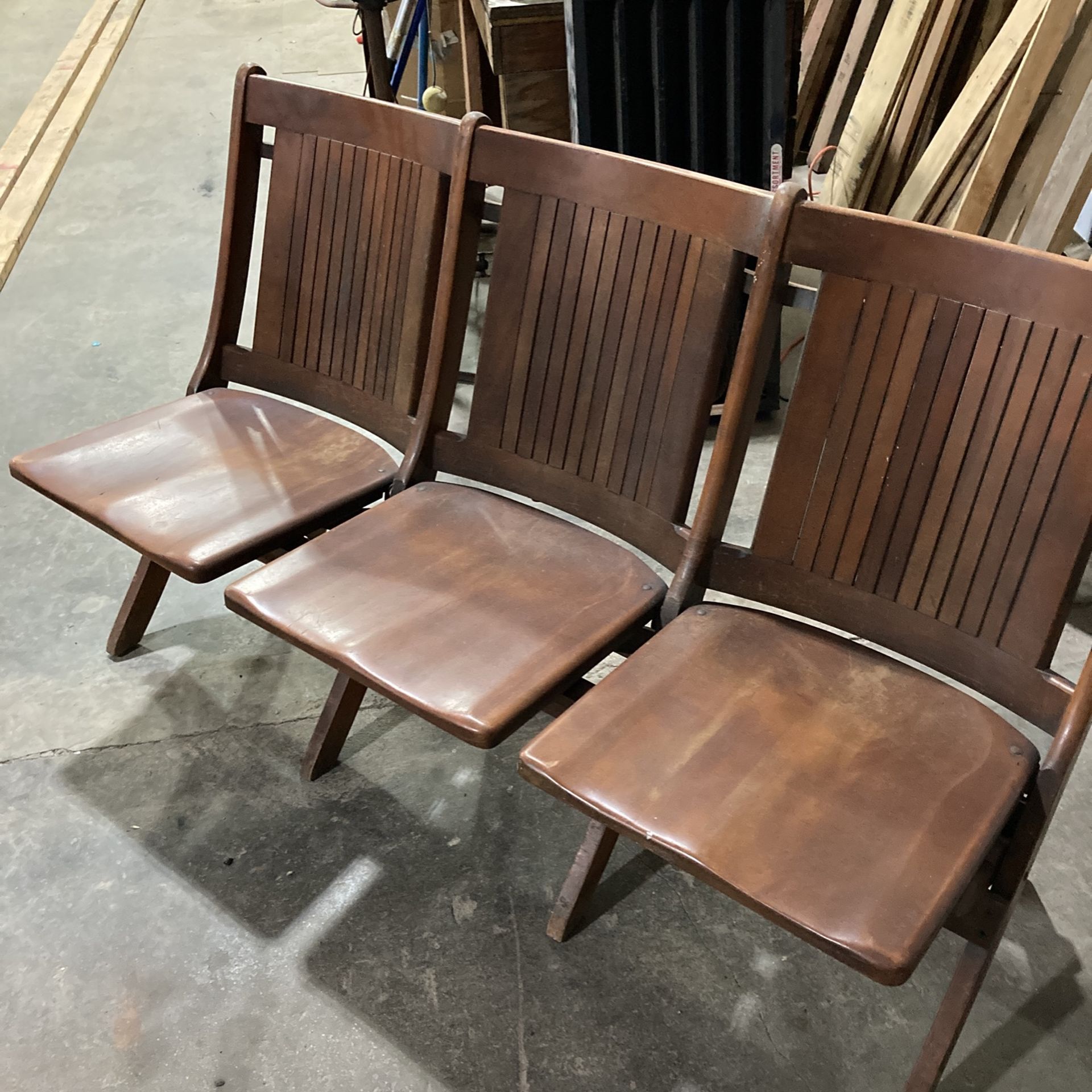 Set Of Walnut Folding Chairs 