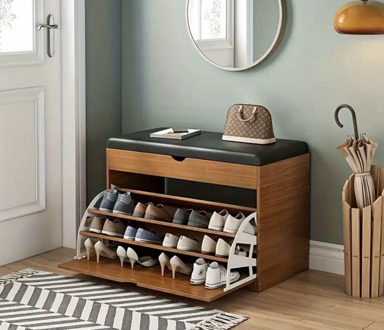 New In Box Storage Organizer Shoe Rack Bench With Top Cushion