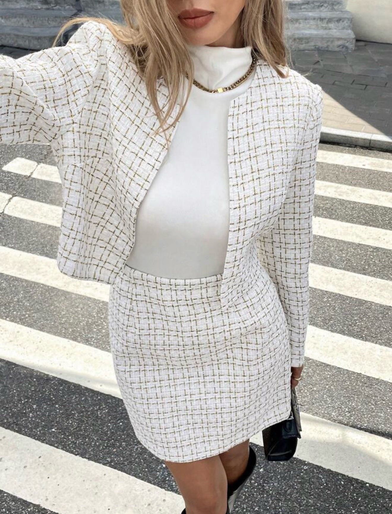 SHEIN Frenchy Plaid Tweed Co-ord 2-Piece Set
