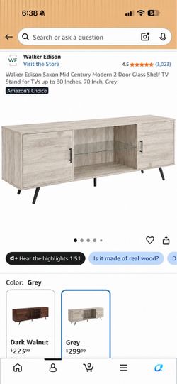 70” Walker Edison Mid-Century Modern TV Stand – Light Gray