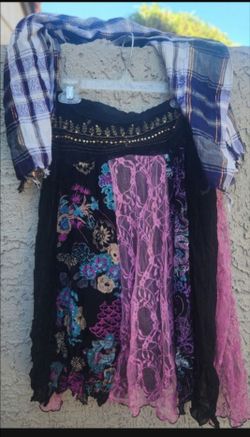 Boho Floral Patchwork Lace skirt Gypsy large with scarf
