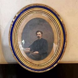 Antique Portrait Large Oil on Board Paper, Signed Framed 11”x 13”