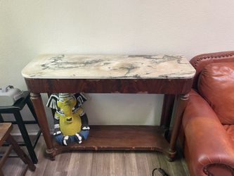 Vintage Marble Top Console Table / Sofa Table - Solid Wood