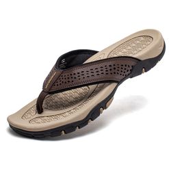 Men's Flipflop Beach Sandals, Light/Dark Brown, All Sizes