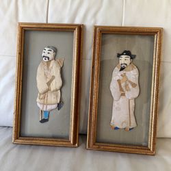 Set of two vintage handmade wall art