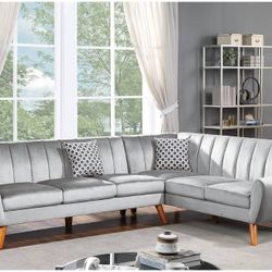 2 PC SECSIONAL SOFA LIGHT GREY VELVET NEW IN BOX ☎️ 1714586,2564