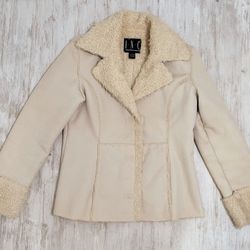 INC International Concepts Faux Fur Cotton Off-White Cream Shearling Jacket M