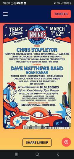 Innings Fest Ticket March 2 DAVE MATTHEW