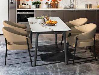 Set of 4 Dining Chairs Set of 4Upholstered Chair with Hollow Back - Accent Chairs with Black Metal Legs for Kitchen Living Room Bedroom (Khaki)