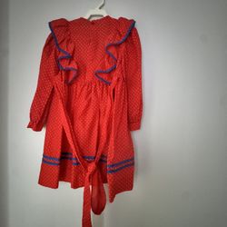 Vintage Jill Lynn Girls Dress Size 6 Red Polka Dot Prairie Style 80s 90s