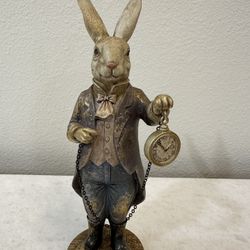 Dapper Victorian Easter Bunny Holding Gold Pocket Watch